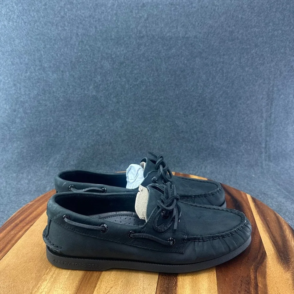 Sperry Top-Sider Shoes Mens Black A/O 2 Eye Leather Boat Derby Size 7.5